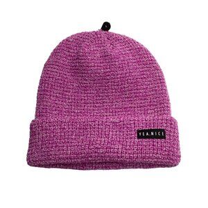 Yea.Nice Beanie Soft Acrylic Heather Pink Folded Waffle Weave Beanie Hat Cap